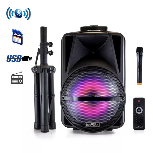 12-inch Bluetooth Rechargeable PA DJ Party Speaker with LED - Lithium-ion - Rechargeable - USB - TF Card - Aux - RCA - beFree Sound BFS-1239