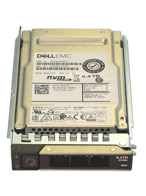 6.4TB 2.5-inch Internal Solid State Drive for Select PowerEdge Servers - Mixed Use - PCIe 4.0 - NVMe 1.4 - BiCS FLASH TLC - Dell K916X