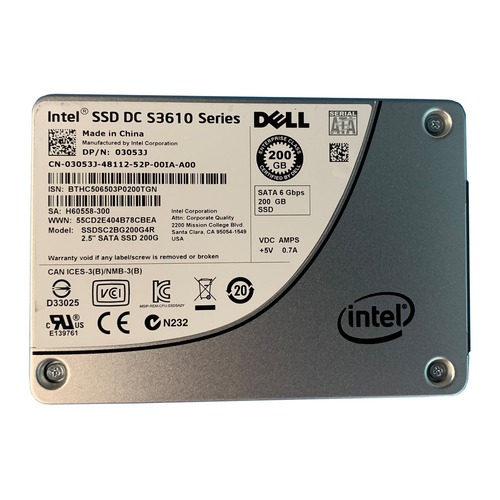 Dell 3053J 200 GB 2.5 Inches Internal Solid State Drive - 6 Gbps - SATA - Multi Level Cell - Read Intensive - 7 MM - Intel DC S3610 Series - SSDSC2BG2