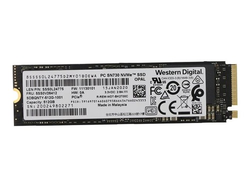 Lenovo 512 (Western Digital SDBQNTY-512G-1001) GB Solid State Drive for ThinkStation P340 - M.2 2280 - NVMe - Opal - SN730 -  5SS0V26412