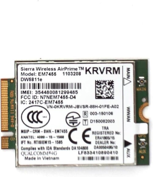 Dell KRVRM Sierra Wireless AirPrime EM7455 DW5811e 4G LTE WWAN Wireless Card - PCIe M.2 - UMTS - GNSS